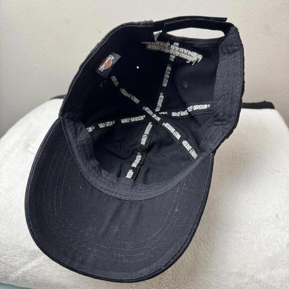 Harley-Davidson VTG Black Cap Embroidered Patch Big Logo Washed Biker Moto Y2K - Picture 7 of 12